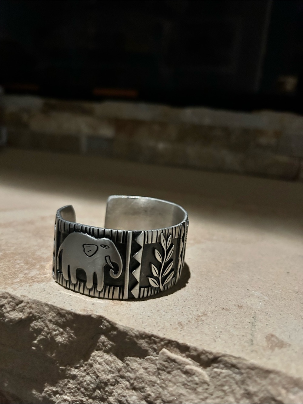 Silver Elephant & Leaf Cuff Bracelet - Women's Jewelry